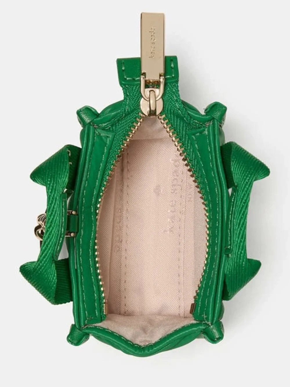 kate spade green quilted mini tote keychain with gold hardware